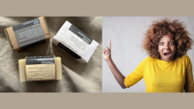 A woman points to our three shampoo bars